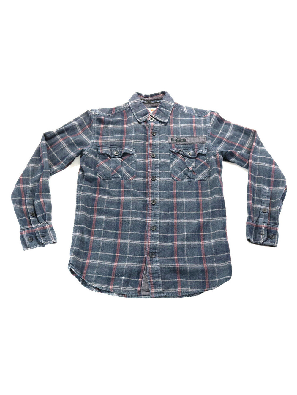 harley davidson long sleeve flannel shirt S Tall ST plaid black gray LS button